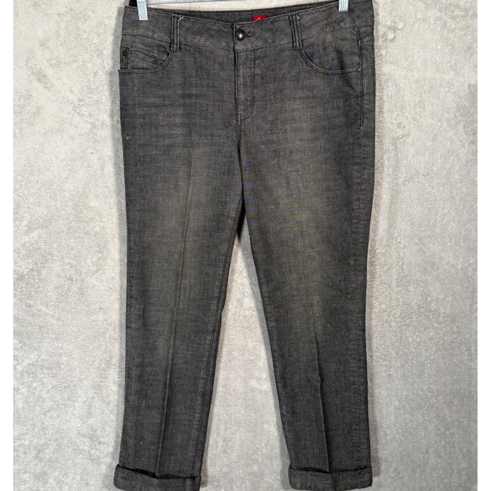 Sasson Straight Leg Hustle Black Wash Rhinestone Pocket Jeans‎ Womens 14 Cuffed